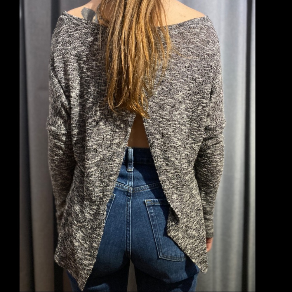 Vintage Havana Marled Gray Open-Back Knit Top
